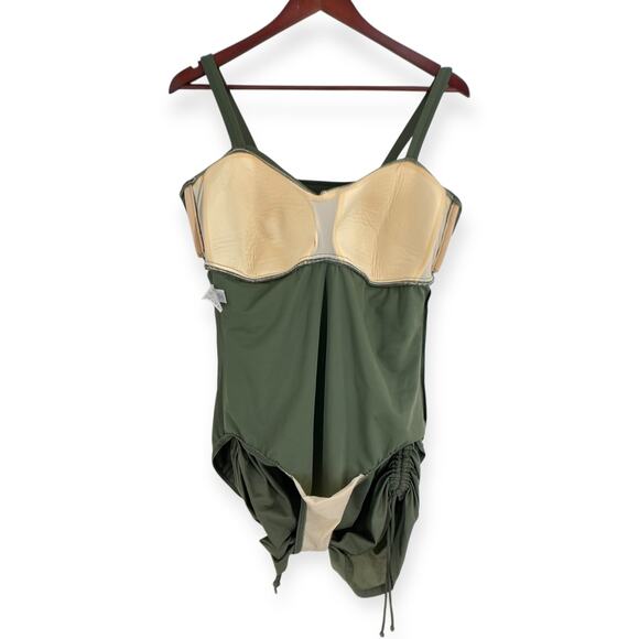Lands End One Piece Adjustable V Neck Faux Wrap Olive Green Swim Dress 16 - Picture 8 of 10